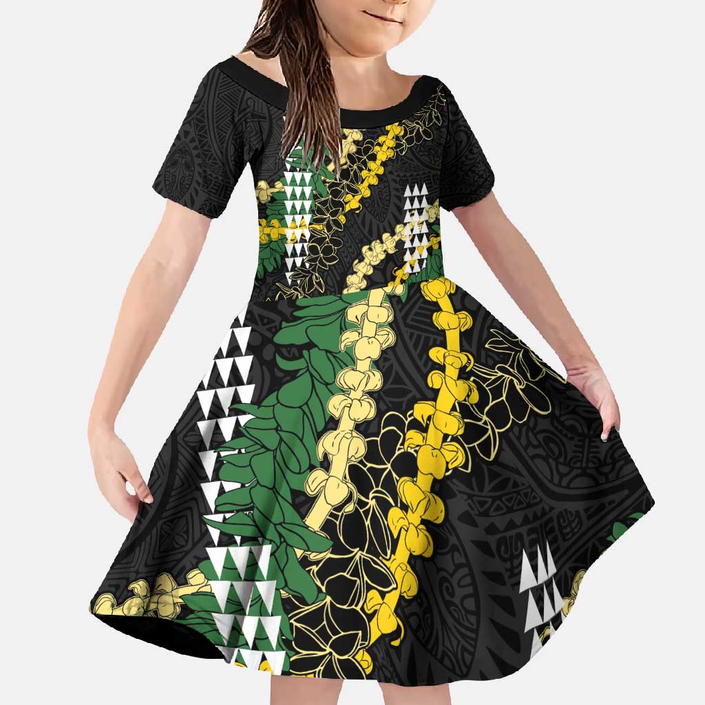 Hawaii Aloha Kakau Family Matching Off Shoulder Maxi Dress and Hawaiian Shirt Puakenikeni and Maile Lei Twist