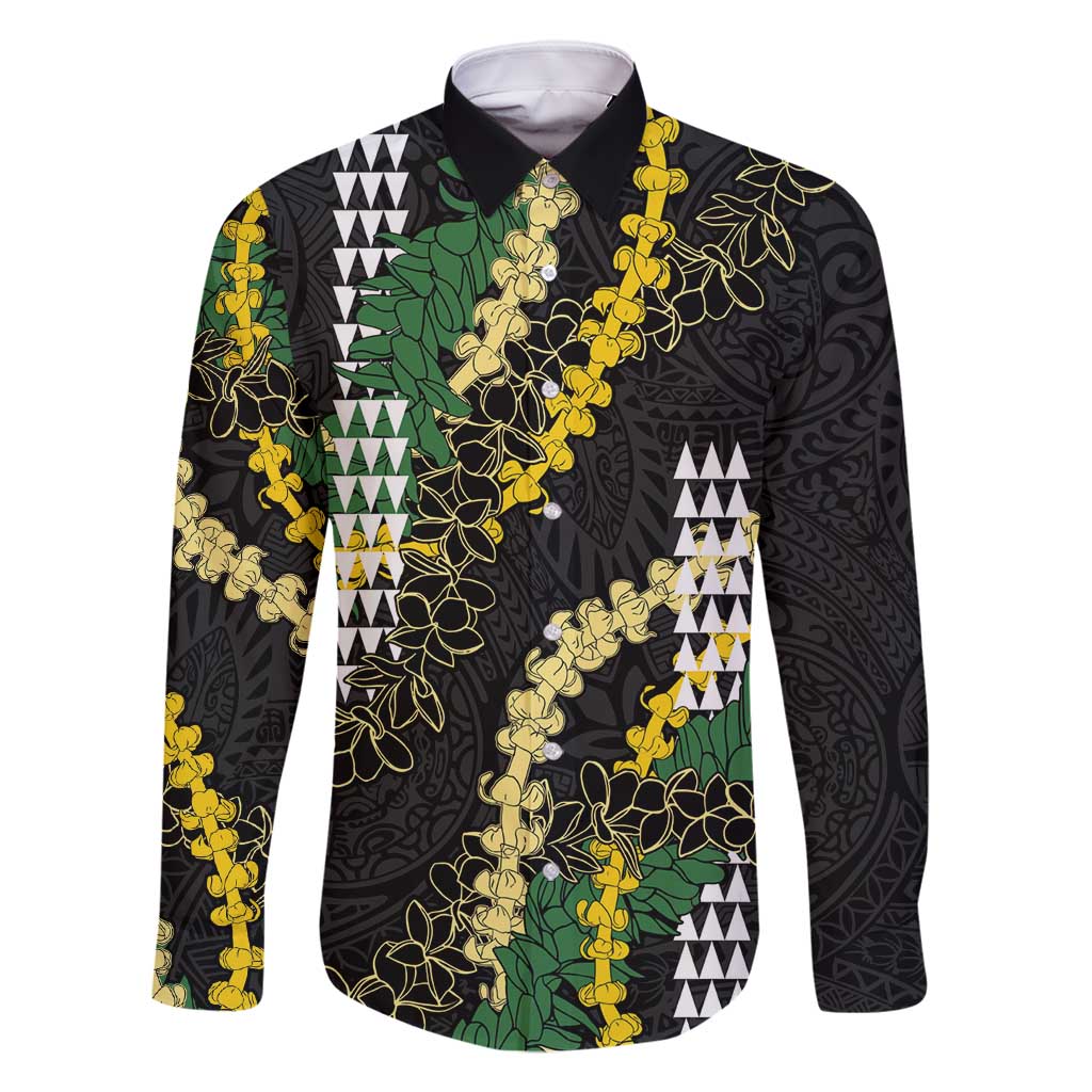 Hawaii Aloha Kakau Family Matching Off Shoulder Maxi Dress and Hawaiian Shirt Puakenikeni and Maile Lei Twist