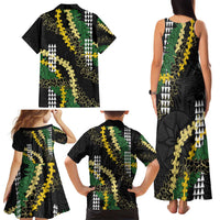 Hawaii Aloha Kakau Family Matching Tank Maxi Dress and Hawaiian Shirt Puakenikeni and Maile Lei Twist
