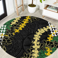 Hawaii Aloha Kakau Round Carpet Puakenikeni and Maile Lei Twist LT7 Black - Polynesian Pride