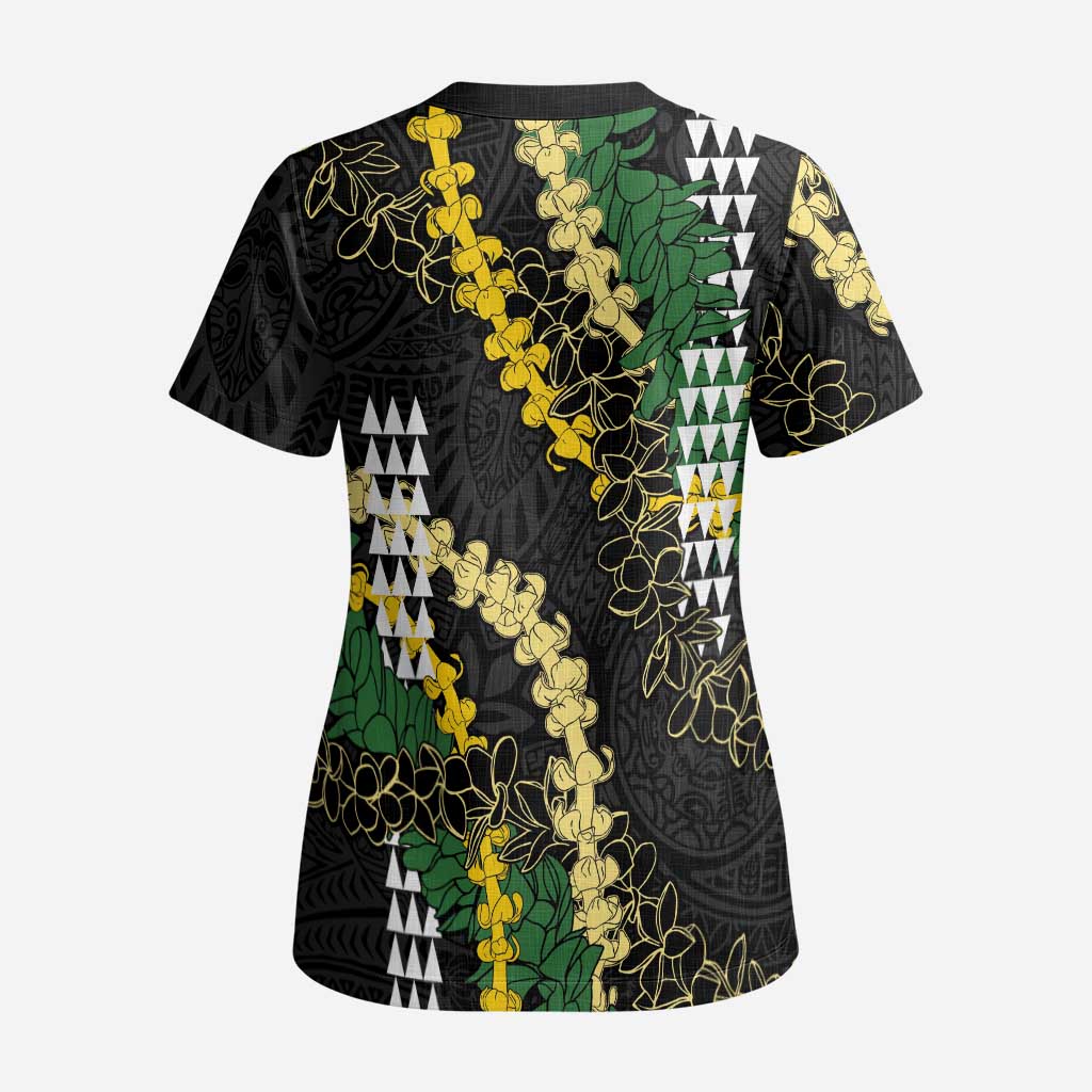 Hawaii Aloha Kakau Scrub Top Puakenikeni and Maile Lei Twist - Polynesian Pride