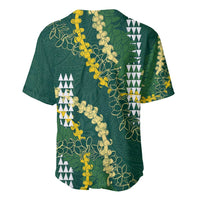 Hawaii Aloha Kakau Baseball Jersey Green Puakenikeni and Maile Lei Twist