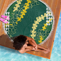 Hawaii Aloha Kakau Beach Blanket Green Puakenikeni and Maile Lei Twist