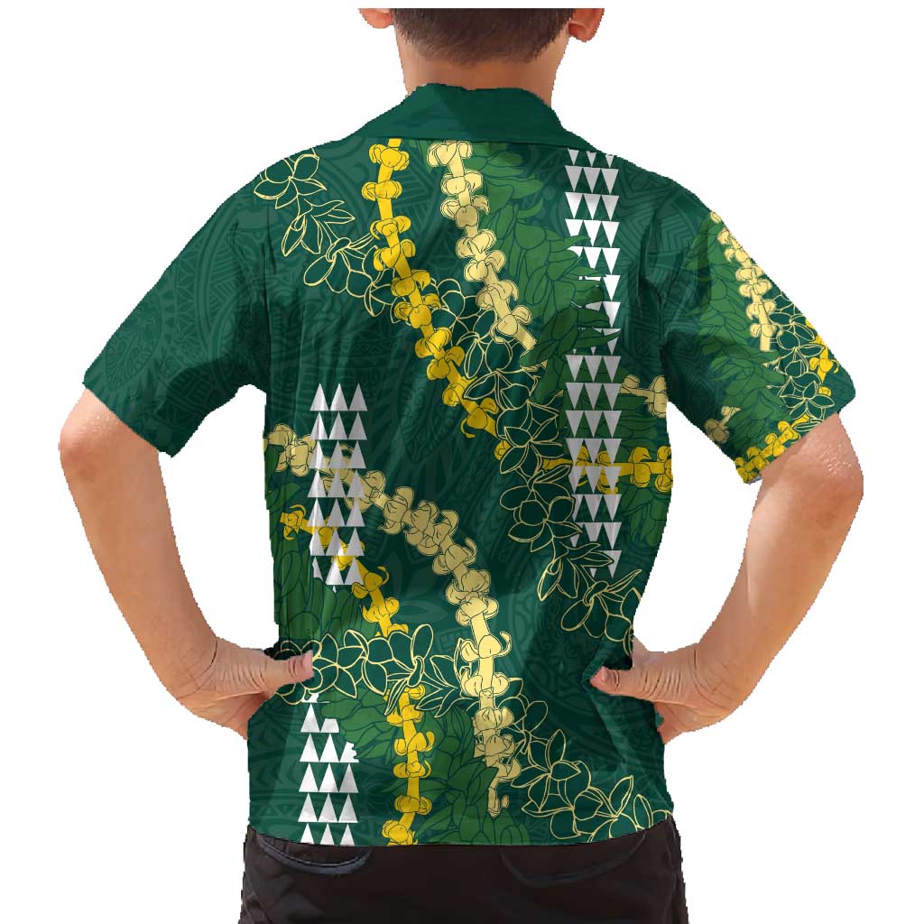 Hawaii Aloha Kakau Family Matching Mermaid Dress and Hawaiian Shirt Green Puakenikeni and Maile Lei Twist