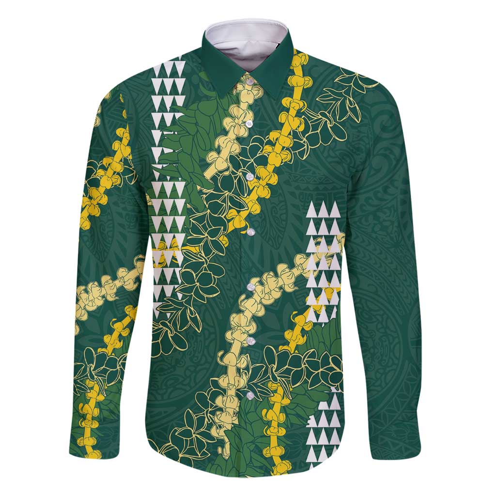 Hawaii Aloha Kakau Family Matching Mermaid Dress and Hawaiian Shirt Green Puakenikeni and Maile Lei Twist