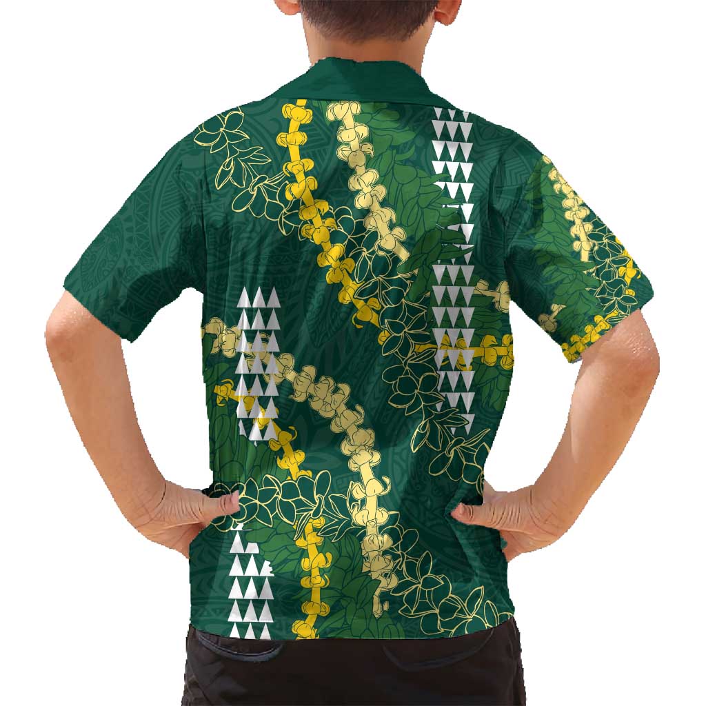 Hawaii Aloha Kakau Family Matching Puletasi and Hawaiian Shirt Green Puakenikeni and Maile Lei Twist