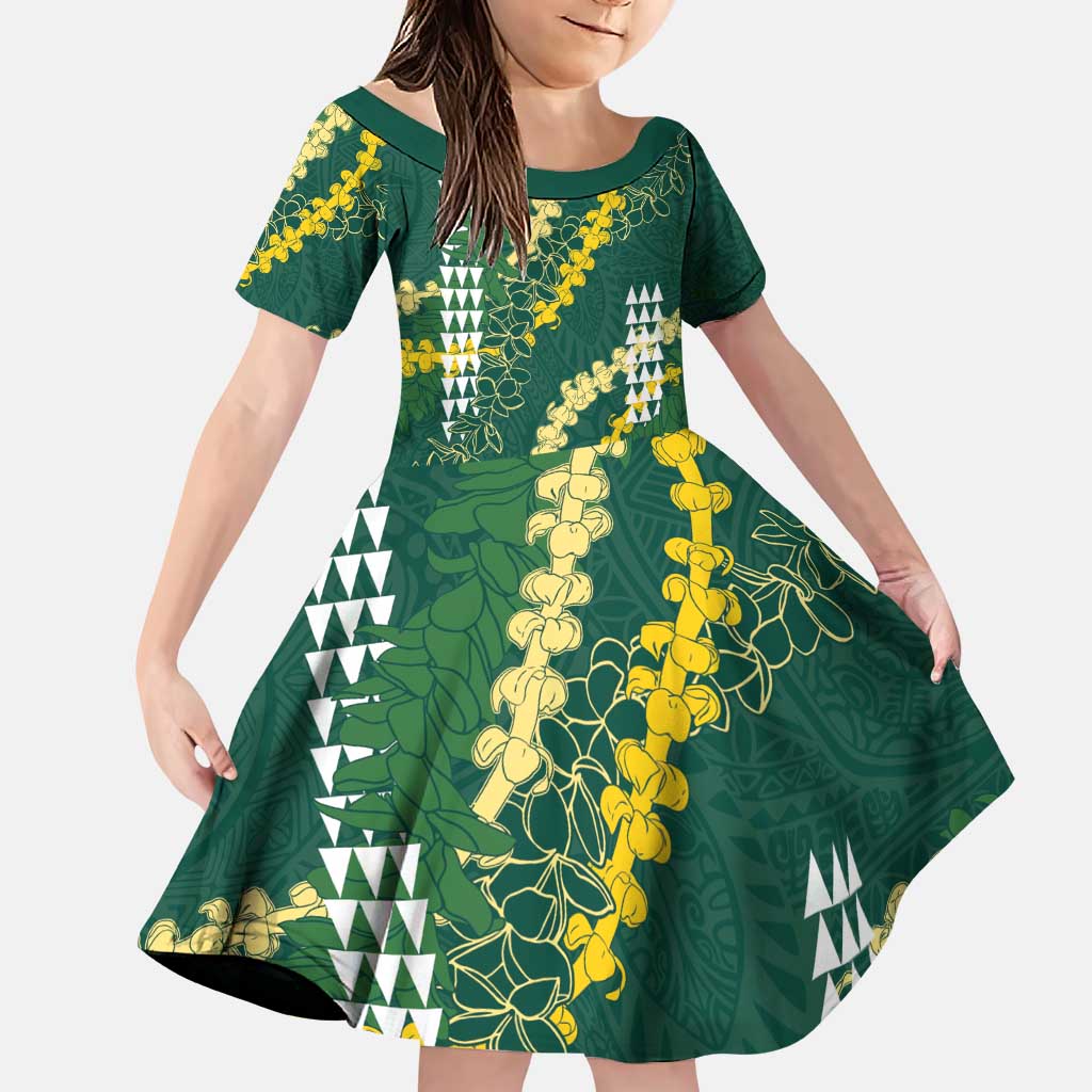 Hawaii Aloha Kakau Family Matching Puletasi and Hawaiian Shirt Green Puakenikeni and Maile Lei Twist