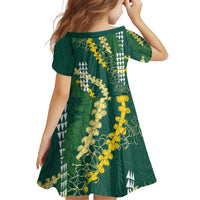 Hawaii Aloha Kakau Family Matching Puletasi and Hawaiian Shirt Green Puakenikeni and Maile Lei Twist