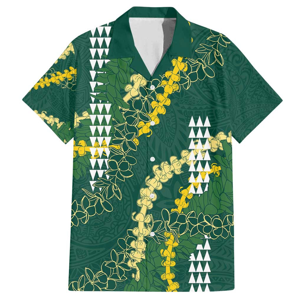 Hawaii Aloha Kakau Family Matching Puletasi and Hawaiian Shirt Green Puakenikeni and Maile Lei Twist