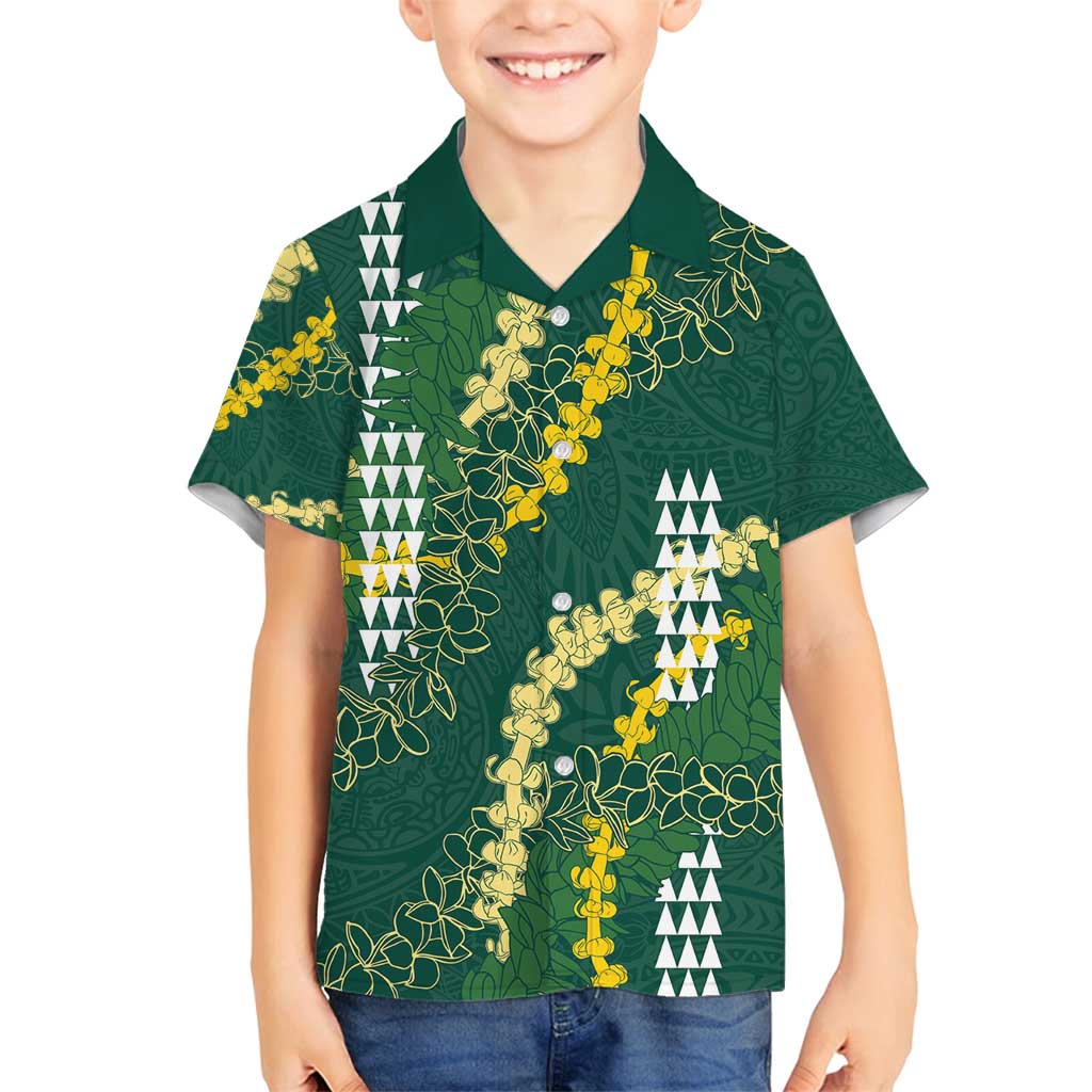 Hawaii Aloha Kakau Family Matching Puletasi and Hawaiian Shirt Green Puakenikeni and Maile Lei Twist