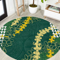 Hawaii Aloha Kakau Round Carpet Green Puakenikeni and Maile Lei Twist LT7 Green - Polynesian Pride