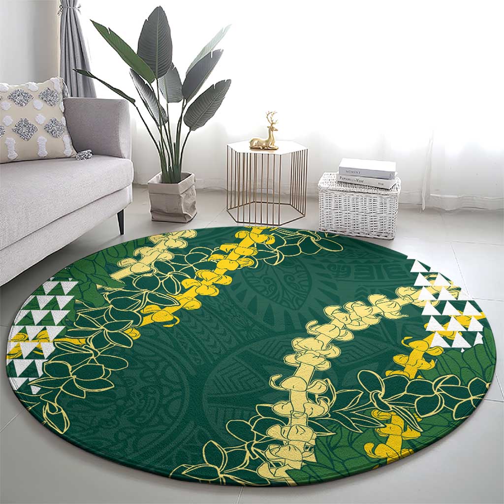 Hawaii Aloha Kakau Round Carpet Green Puakenikeni and Maile Lei Twist LT7 - Polynesian Pride