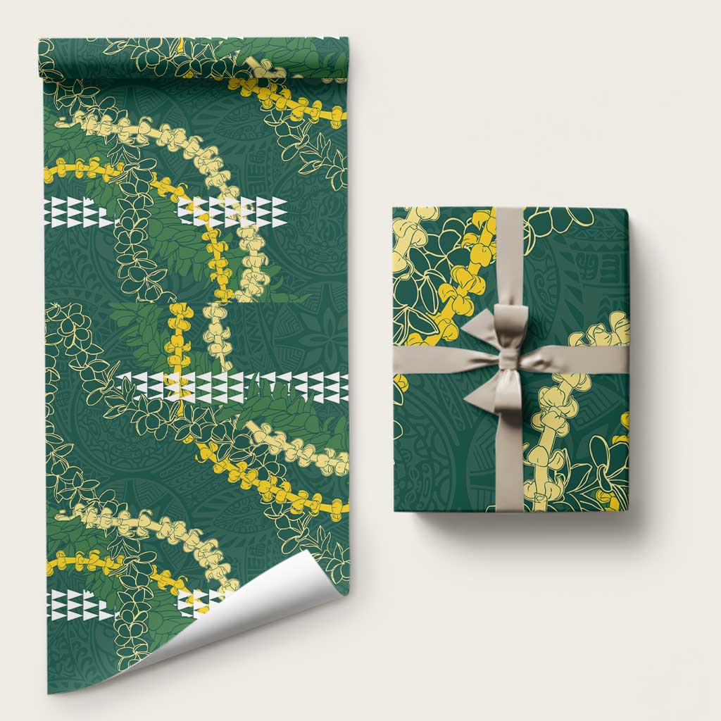 Hawaii Aloha Kakau Wrapping Paper Green Puakenikeni and Maile Lei Twist