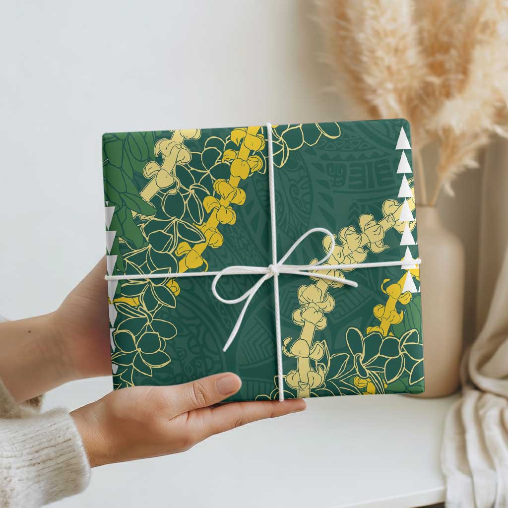 Hawaii Aloha Kakau Wrapping Paper Green Puakenikeni and Maile Lei Twist