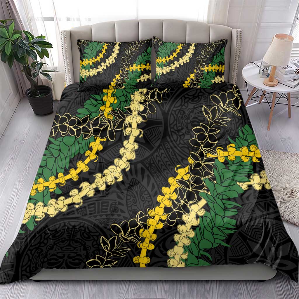 Hawaii Puakenikeni - Maile Lei Bedding Set Obsidian Black