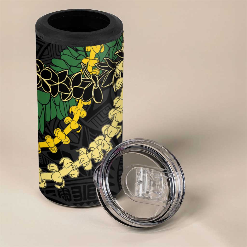 Hawaii Puakenikeni - Maile Lei 4 in 1 Can Cooler Tumbler Obsidian Black