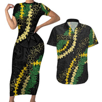 Hawaii Puakenikeni - Maile Lei Couples Matching Short Sleeve Bodycon Dress and Hawaiian Shirt Obsidian Black