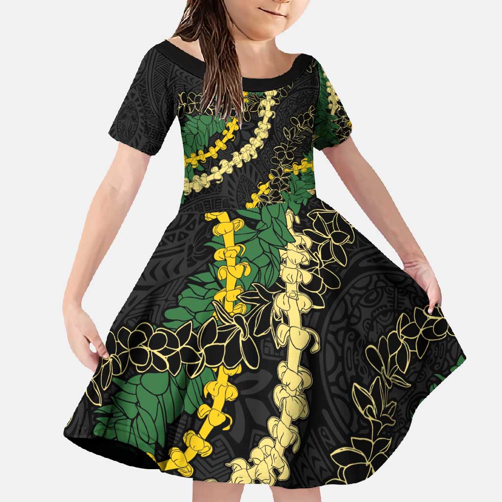 Hawaii Puakenikeni - Maile Lei Family Matching Mermaid Dress and Hawaiian Shirt Obsidian Black