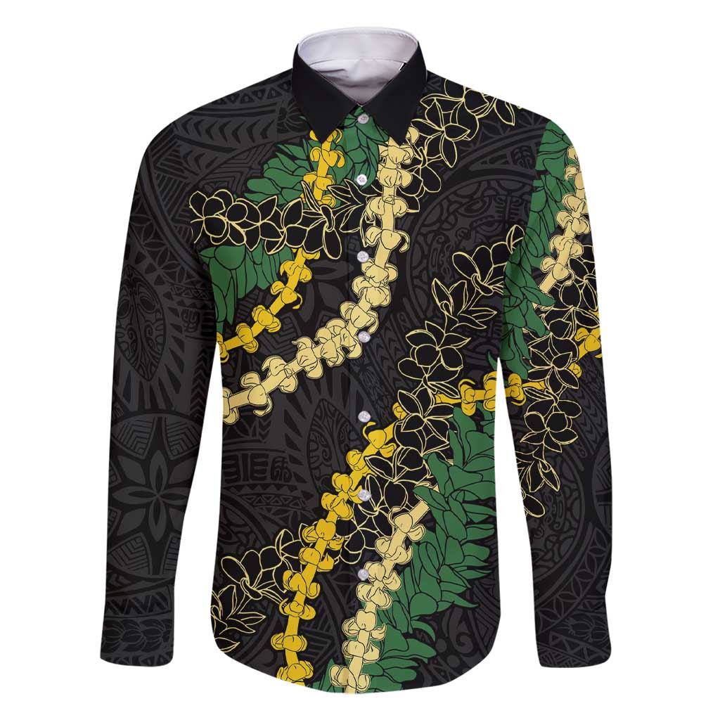 Hawaii Puakenikeni - Maile Lei Family Matching Short Sleeve Bodycon Dress and Hawaiian Shirt Obsidian Black