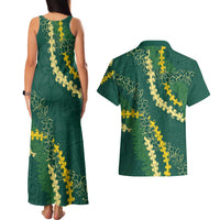 Hawaii Puakenikeni - Maile Lei Couples Matching Tank Maxi Dress and Hawaiian Shirt Sage Green