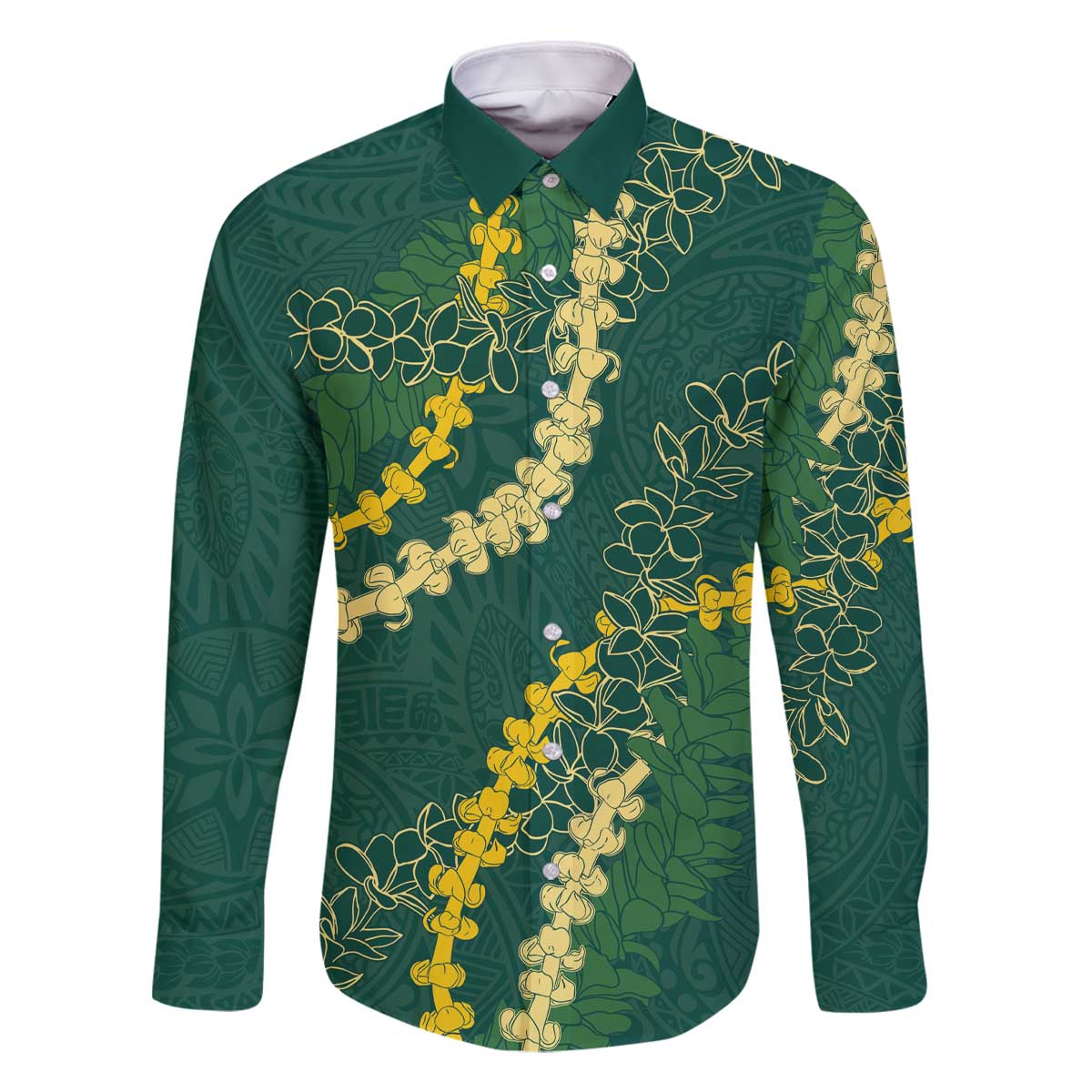 Hawaii Puakenikeni - Maile Lei Family Matching Off The Shoulder Long Sleeve Dress and Hawaiian Shirt Sage Green