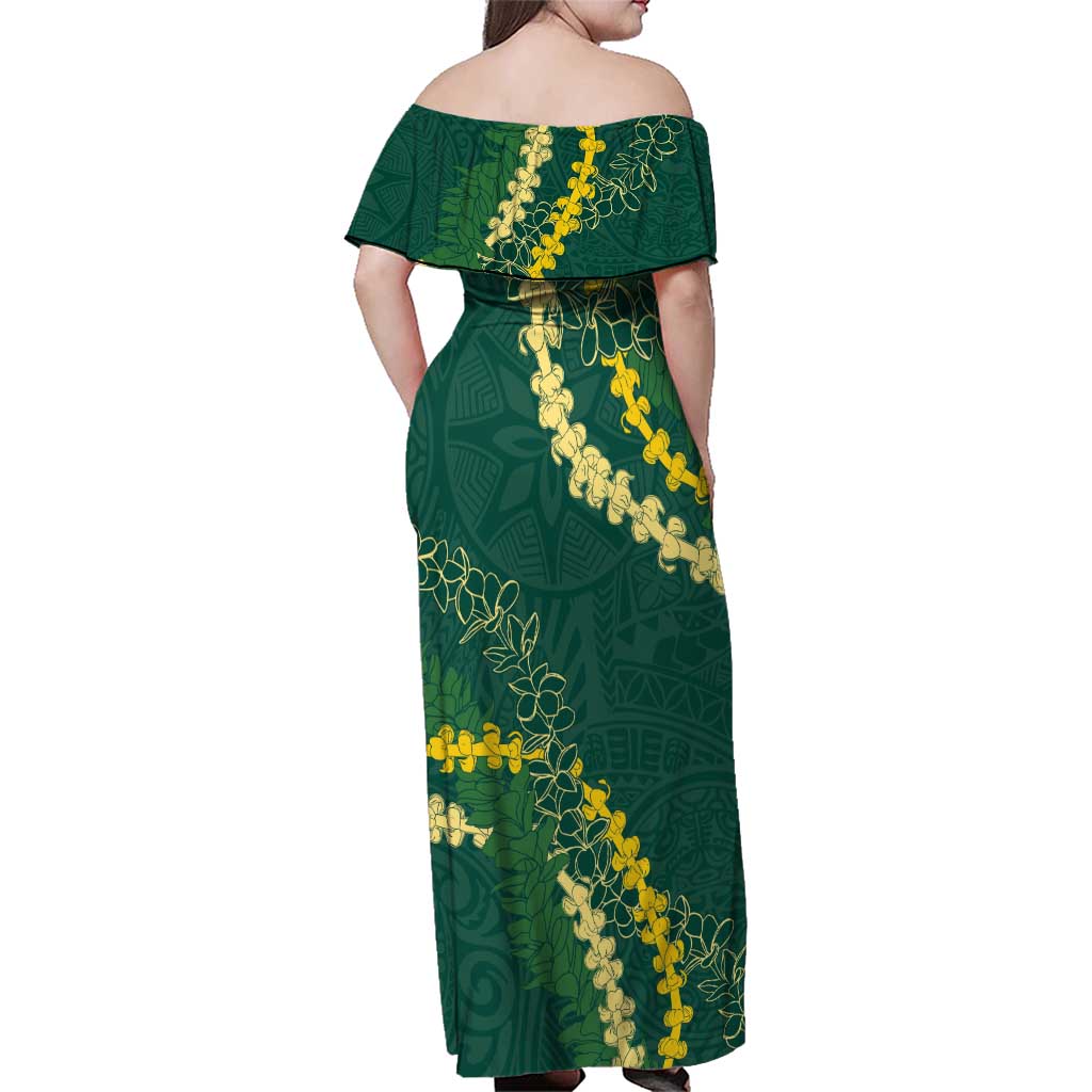 Hawaii Puakenikeni - Maile Lei Family Matching Off Shoulder Maxi Dress and Hawaiian Shirt Sage Green