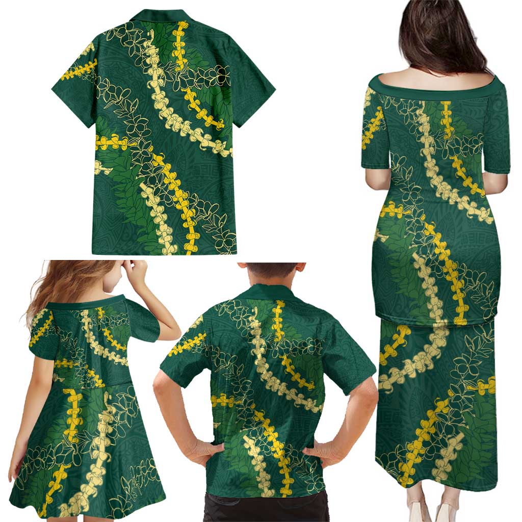 Hawaii Puakenikeni - Maile Lei Family Matching Puletasi and Hawaiian Shirt Sage Green