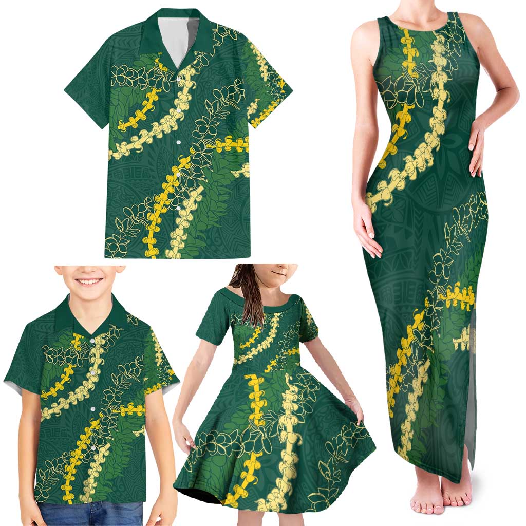 Hawaii Puakenikeni - Maile Lei Family Matching Tank Maxi Dress and Hawaiian Shirt Sage Green