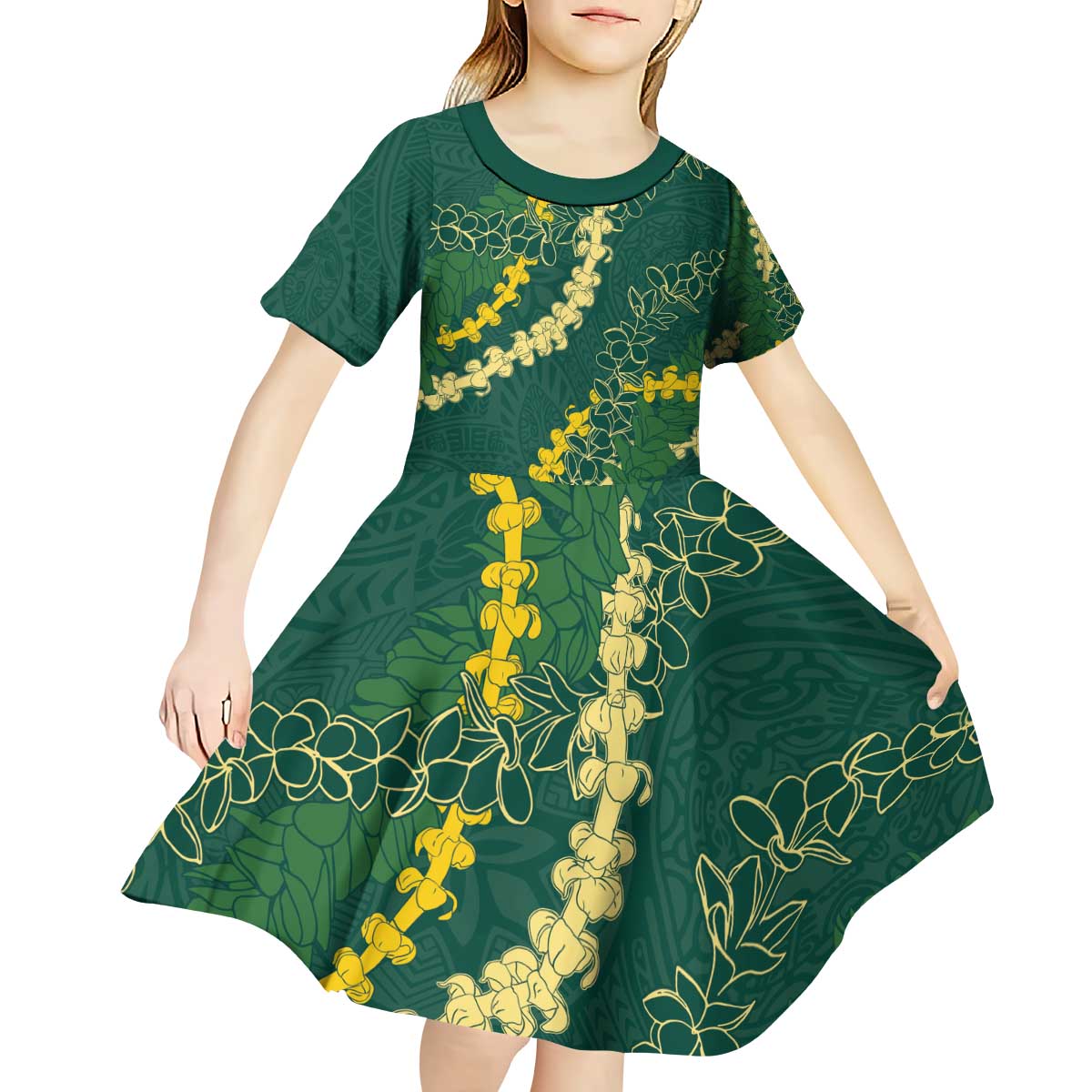 Hawaii Puakenikeni - Maile Lei Kid Short Sleeve Dress Sage Green