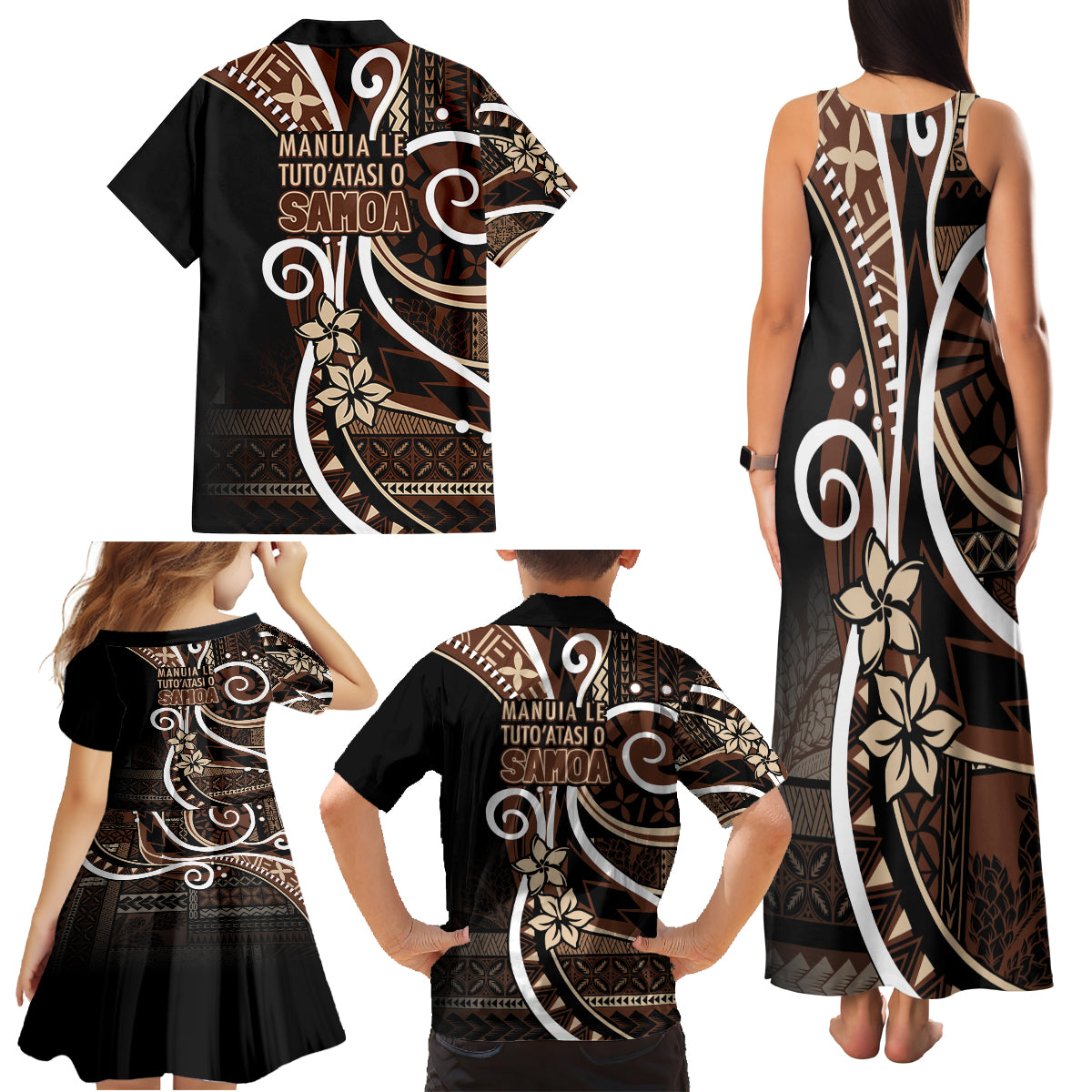 Samoa Siapo Classic Motif Family Matching Tank Maxi Dress and Hawaiian Shirt Manuia le tuto’atasi o Samoa Independence Black Style
