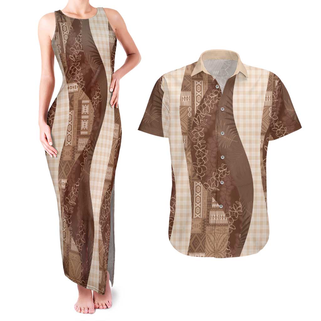 Polynesian Tribal Pattern Patchwork Picturesque Couples Matching Tank Maxi Dress and Hawaiian Shirt Mocha LT7 Mocha - Polynesian Pride