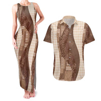 Polynesian Tribal Pattern Patchwork Picturesque Couples Matching Tank Maxi Dress and Hawaiian Shirt Mocha LT7 Mocha - Polynesian Pride