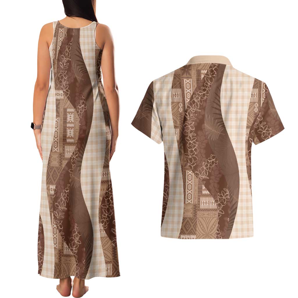 Polynesian Tribal Pattern Patchwork Picturesque Couples Matching Tank Maxi Dress and Hawaiian Shirt Mocha LT7 - Polynesian Pride