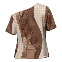 Polynesian Tribal Pattern Patchwork Picturesque Cross Shoulder Shirt Mocha