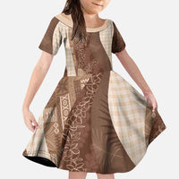 Polynesian Tribal Pattern Patchwork Picturesque Family Matching Long Sleeve Bodycon Dress and Hawaiian Shirt Mocha