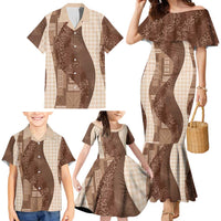 Polynesian Tribal Pattern Patchwork Picturesque Family Matching Mermaid Dress and Hawaiian Shirt Mocha