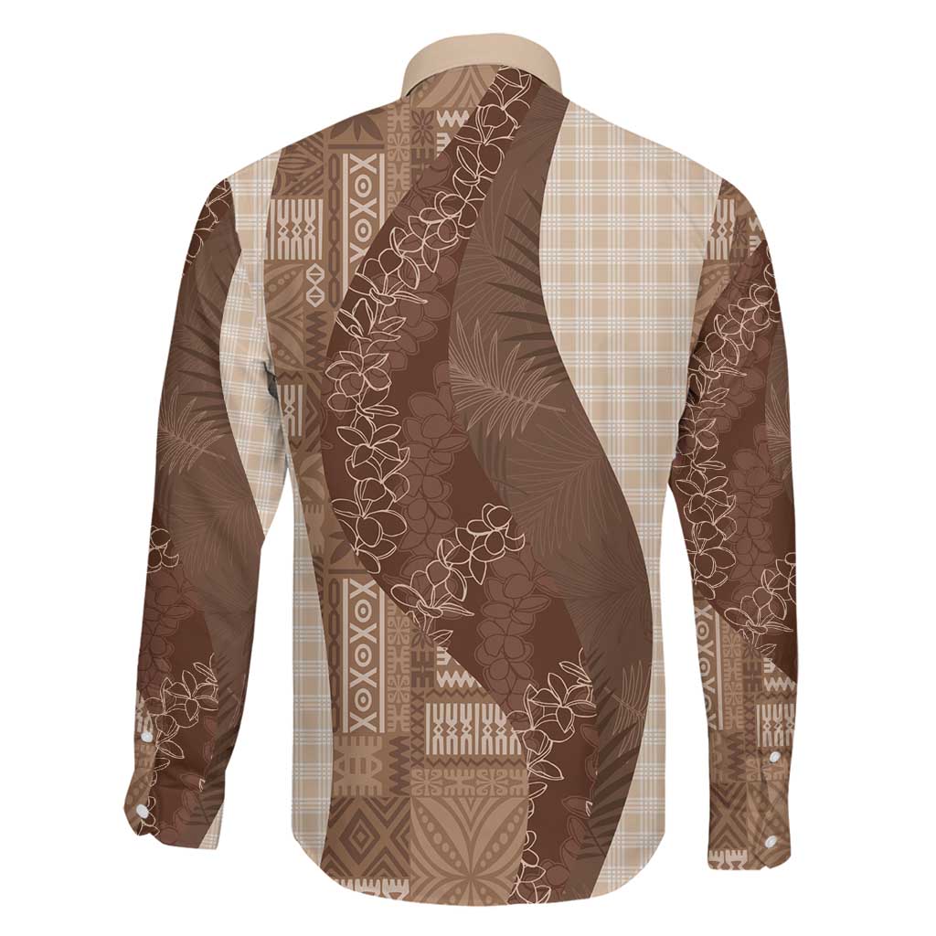Polynesian Tribal Pattern Patchwork Picturesque Family Matching Off The Shoulder Long Sleeve Dress and Hawaiian Shirt Mocha