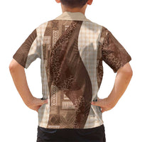 Polynesian Tribal Pattern Patchwork Picturesque Family Matching Off Shoulder Maxi Dress and Hawaiian Shirt Mocha