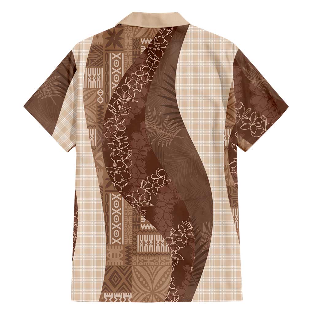 Polynesian Tribal Pattern Patchwork Picturesque Family Matching Short Sleeve Bodycon Dress and Hawaiian Shirt Mocha