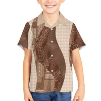Polynesian Tribal Pattern Patchwork Picturesque Family Matching Short Sleeve Bodycon Dress and Hawaiian Shirt Mocha