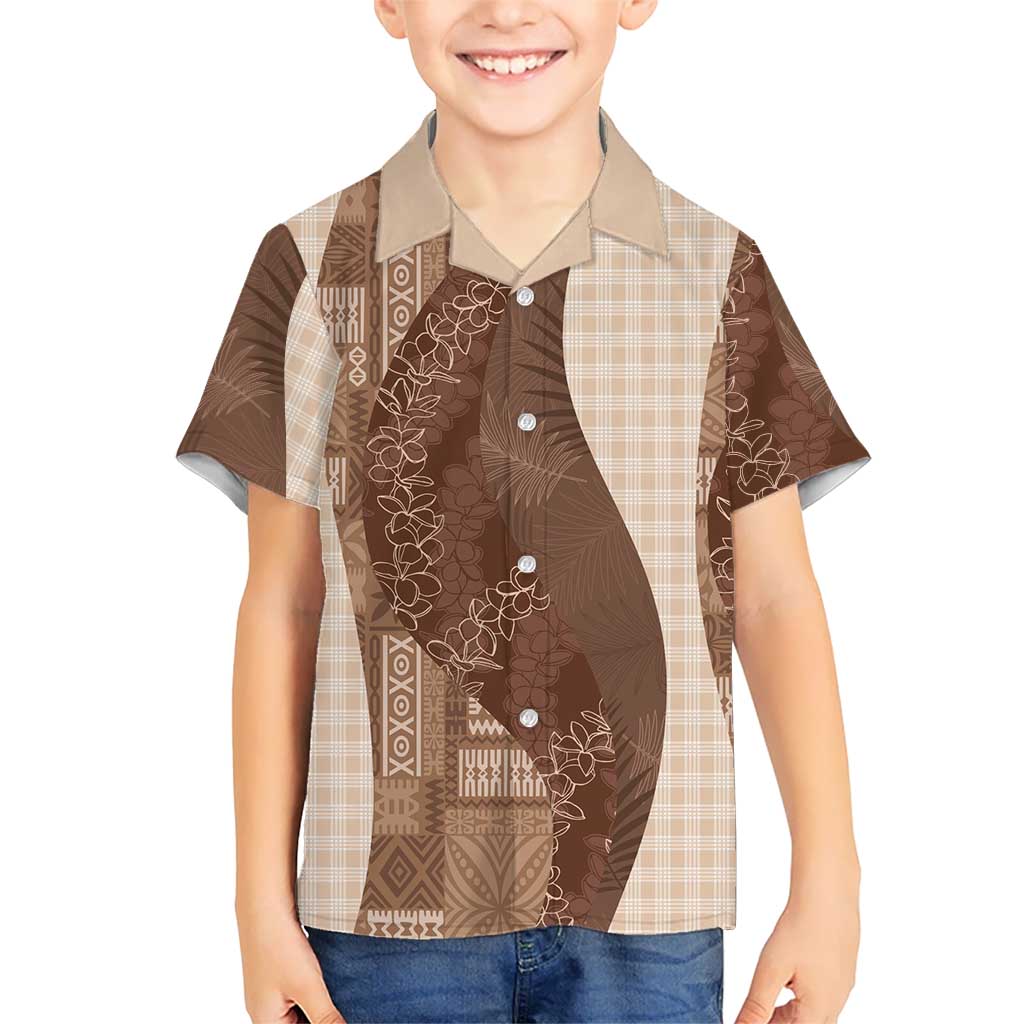 Polynesian Tribal Pattern Patchwork Picturesque Kid Hawaiian Shirt Mocha