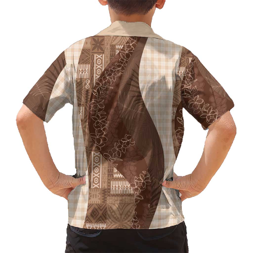 Polynesian Tribal Pattern Patchwork Picturesque Kid Hawaiian Shirt Mocha