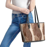 Polynesian Tribal Pattern Patchwork Picturesque Leather Tote Bag Mocha