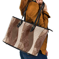 Polynesian Tribal Pattern Patchwork Picturesque Leather Tote Bag Mocha
