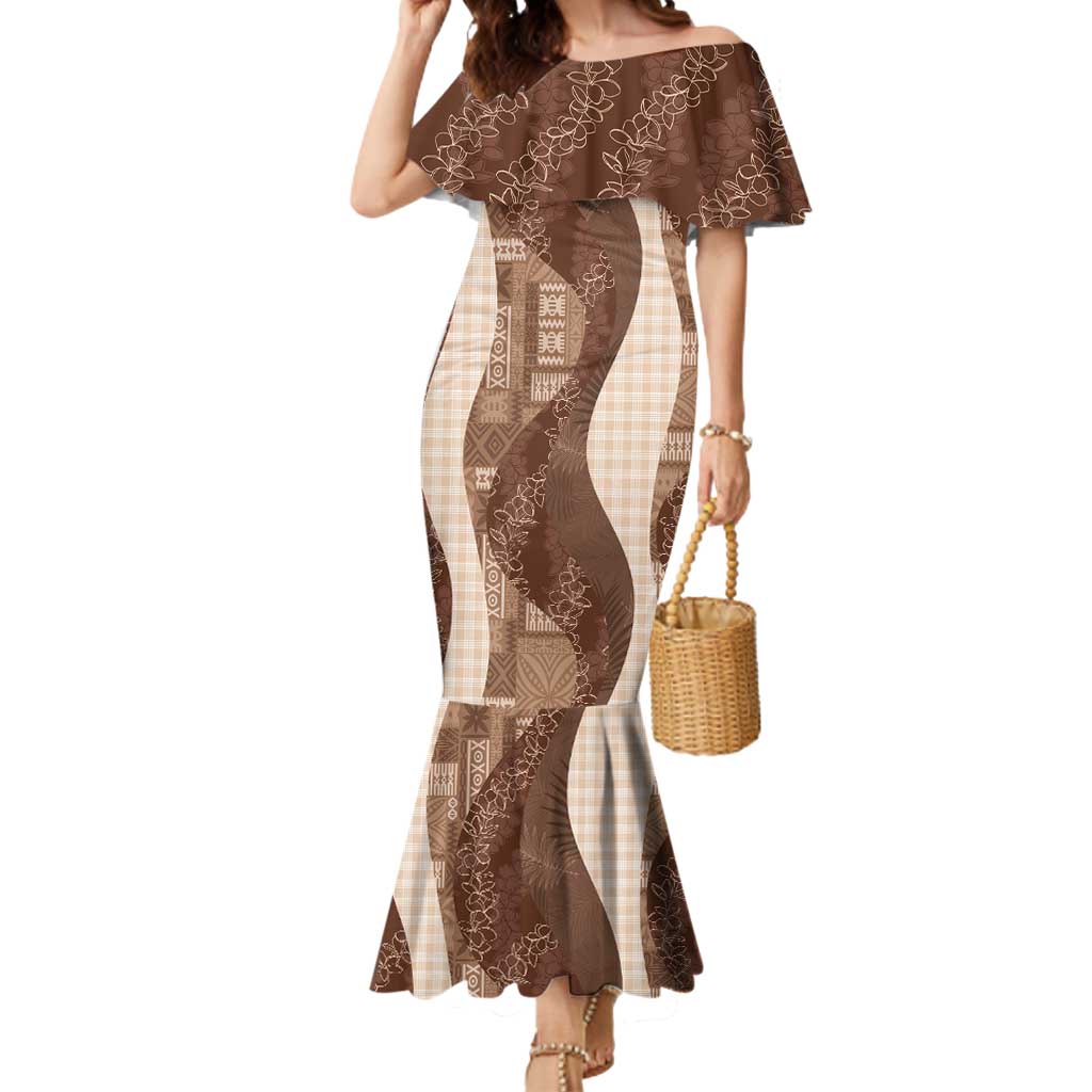 Polynesian Tribal Pattern Patchwork Picturesque Mermaid Dress Mocha LT7 Women Mocha - Polynesian Pride