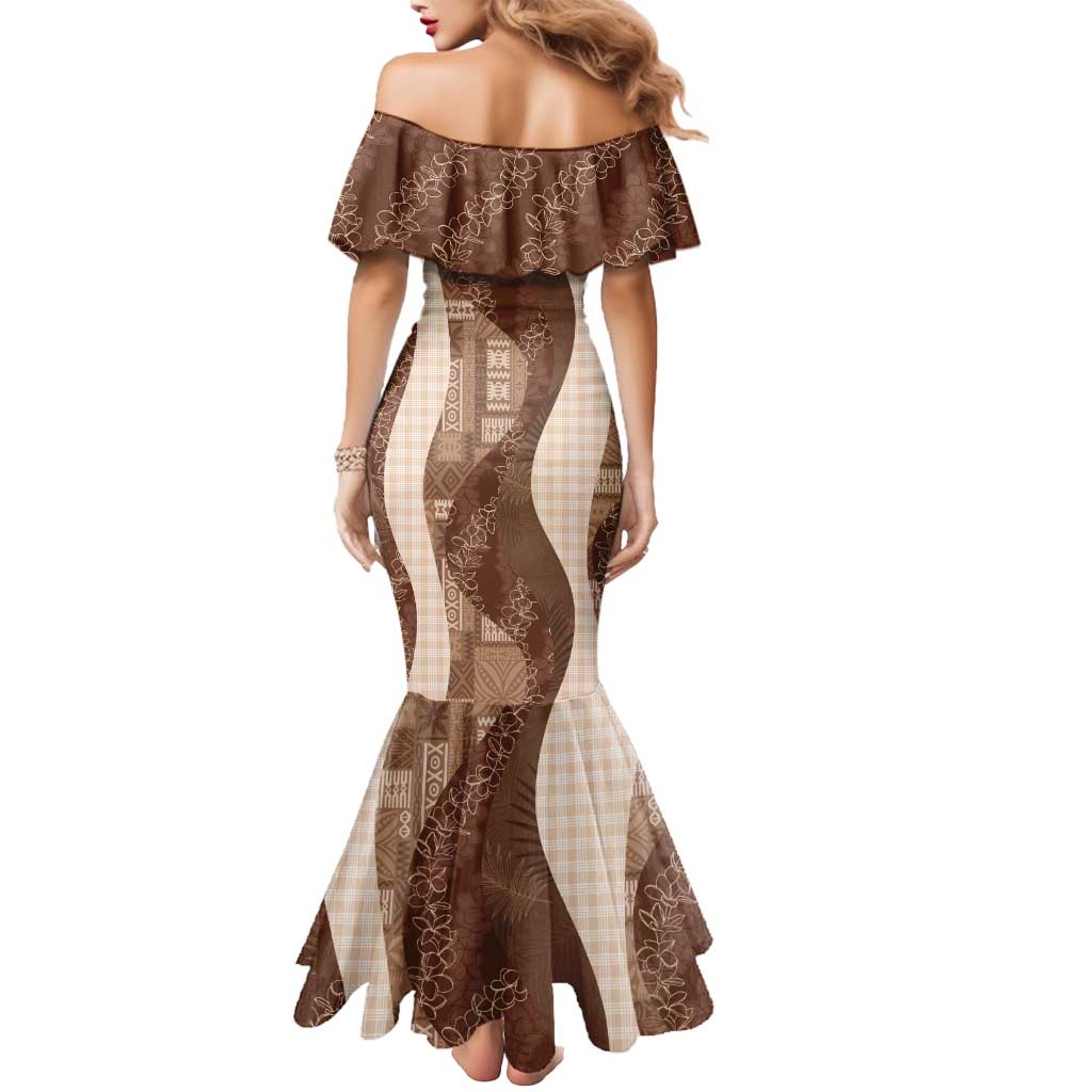 Polynesian Tribal Pattern Patchwork Picturesque Mermaid Dress Mocha LT7 - Polynesian Pride