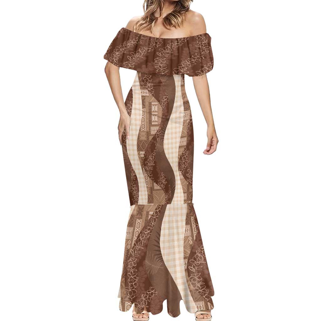 Polynesian Tribal Pattern Patchwork Picturesque Mermaid Dress Mocha LT7 - Polynesian Pride
