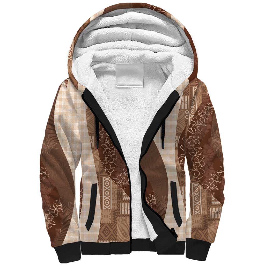 Polynesian Tribal Pattern Patchwork Picturesque Sherpa Hoodie Mocha