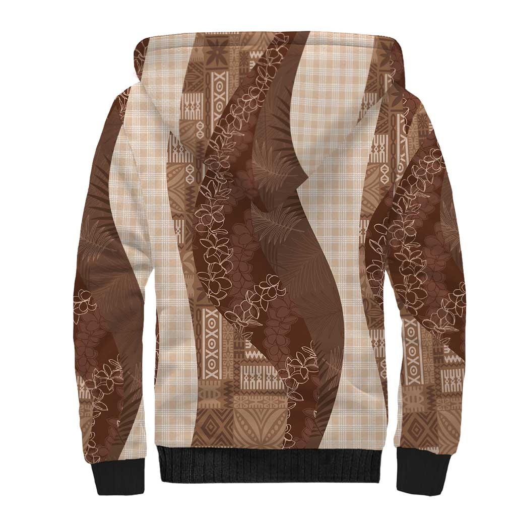 Polynesian Tribal Pattern Patchwork Picturesque Sherpa Hoodie Mocha