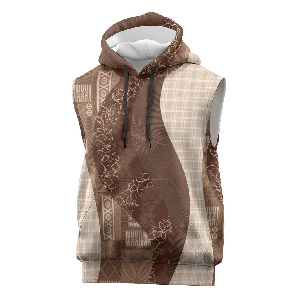 Polynesian Tribal Pattern Patchwork Picturesque Sleeveless Hoodie Mocha